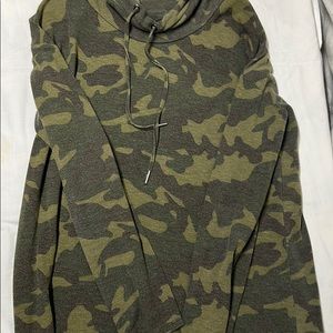 Army print cowl neck sweatshirt